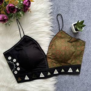 Reversible Ethnic Vintage Quick Dry Crop <b>Blouse</b> Women Black <b>Red</b> Printed Ajrakh Casual Wear India Pakistan Style Regular Fit - Product Image 4