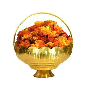 Panier de Pooja en laiton Tokri avec poignée, Thali traditionnel pour Puja, Prasad pour Mandir, accessoires de temple, fruits décoratifs pour la maison - Product Image 6