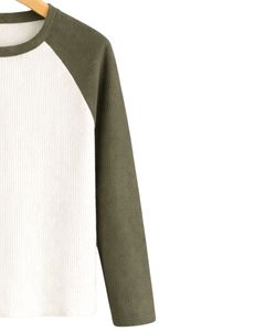 Custom Olive Green White Raglan Long Sleeve T Shirt Men 100% Cotton Casual Crew Neck <b>Baseball</b> <b>Tee</b> OEM Manufacturer Supplier - Product Image 4