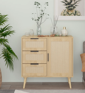 Armoire de rangement en rotin et bois de qualité supérieure, meuble moderne à plusieurs tiroirs, armoire sur pied pour la décoration de la maison et du bureau - Product Image 1