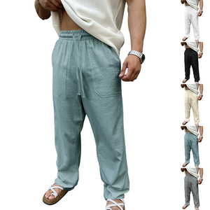 Men's Cotton Linen <b>Pants</b> Basic Versatile Fashion Loose <b>Pants</b> Male Breathable Solid Casual Drawstring Jogger Baggy Trousers - Product Image 1