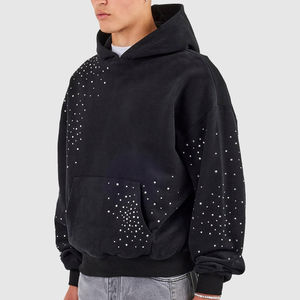 Sweat-shirts en coton mélangé pour hommes, design solide, avec strass, fabriqués en usine, de haute qualité, en polaire pour l'hiver - Product Image 6