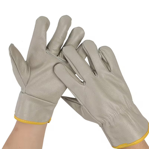 Guantes de Seguridad para Mecánicos, Color Gris, Guantes de Trabajo de Cuero para Construcción con Protección Completa para los Dedos y Muñeca Elástica - Product Image 4