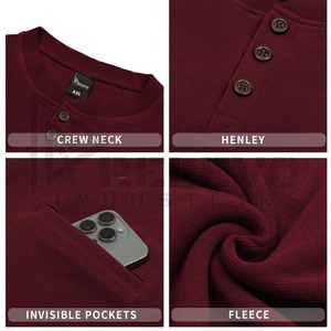 Camisa Casual de Manga Larga para Hombre, Color Granate, Transpirable, con Tejido de Punto Tipo Waffle, Logotipo Frontal, Estilo Hip Hop, para Otoño y Uso Diario - Product Image 6