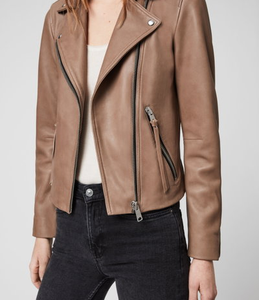 Women Shearling Lined Biker Coat Zipper Stand Collar Breathable Outerwear for Autumn - Product Image 5