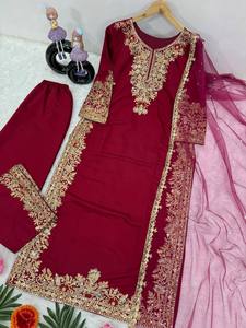 Conjunto de Traje de 3 Piezas de Seda Romana Premium, Bordado, Sin Arrugas, con Dupatta de Tela Suave, Diseño para Mujer, para Fiestas, Todas las Temporadas - Product Image 3