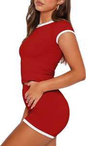 Ensemble deux pièces décontracté pour femme en polyester lavé uni, doux et confortable, avec haut et short assortis, respirant, idéal pour la maison - Product Image 5