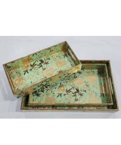 Christmas Gifts MDF Nesting tray Set Enamel Floral Print For Home Decor Breakfast Wedding & Housewarming Decorative Tray Set - Product Image 1
