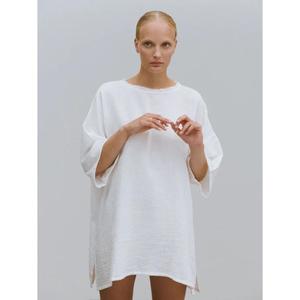 Vestido Túnica de Verano para Mujer, Holgado, de Algodón Blanco, Largo hasta el Suelo, Ecológico, Casual, de Manga Corta - Product Image 1
