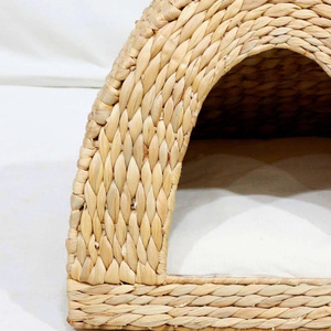 Handwoven Fiber Cat <b>Bed</b> Cave Solid Square Shape Breathable Indoor All Seasons Removable Washable Minimalist Style Pet House - Product Image 4