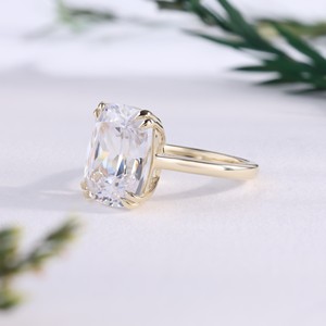 <b>Cushion</b> Cut Lab Grown Yellow Gold Solitaire <b>Ring</b> Giant Double Prong Cathedral Engagement Bridal <b>Wedding</b> Fine Jewelry Gift Women - Product Image 4