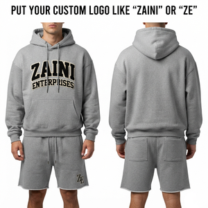 Conjunto de Sudadera con Capucha y Pantalones Cortos para Hombre, Premium, de Algodón Sólido, Transpirable, para Invierno, 340 GSM, Tejido Grueso, con Estampado Digital Personalizado en la Parte Delantera - Product Image 1