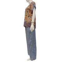 Ensemble de pyjama en rayonne pour femmes avec col en V et motif floral, style élégant, chemise à boutons et pantalon long - Cinq couleurs disponibles