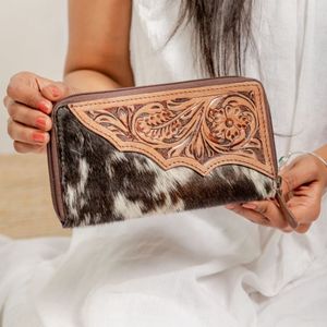 Bolso de Mano con Diseño Floral de Estilo Vintage, Cartera de Cuero Vacuno Genuino, Hecho a Mano, Estilo Occidental, Precios de Fábrica - Product Image 2