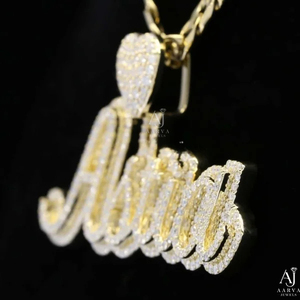 Collier avec pendentif lettre personnalisé en argent plaqué or rose, serti de moissanite taille brillant et micro-incrustations, bijoux de fête hip-hop - Product Image 5