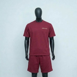 <b>Men's</b> Maroon <b>T</b> <b>Shirt</b> <b>And</b> <b>Shorts</b> Matching Set Casual Cotton Summer Outfit Crew Neck Two Piece Tracksuit Comfortable Lounge - Product Image 1