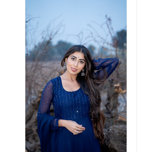 Ensemble Anarkali bleu à paillettes en tissu mousseline, tenue de soirée ethnique pour femmes, idéal pour les mariages et les fêtes - Product Image 6