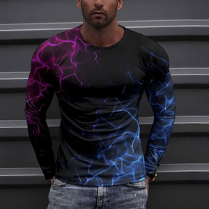 <b>Men's</b> Full Sleeve <b>Compression</b> Rash Guard Sublimation Print Quick Dry Polyester Long Sleeve <b>Shirt</b> Blue Purple Lightning Design - Product Image 6