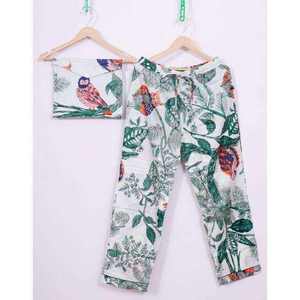 Ensemble de pyjama décontracté 2 pièces pour femme, taille complète, 100 % coton satiné, imprimé à la main, taille élastique, manches longues, respirant - Product Image 2