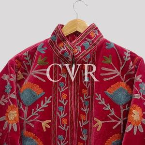 Abrigo de Terciopelo Floral con Bordado a Mano, Cuello Mandarín, Talla Grande, Ropa de Invierno, Manga Larga, Estilo Chino, Chaqueta Casual - Product Image 3