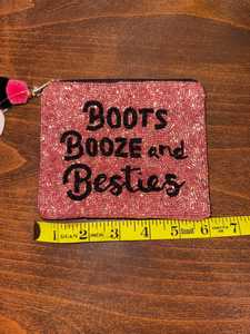 Handmade Pink Rectangular Purse With <b>Boots</b> Booze And Besties Embroidery Textile Craft - Product Image 4