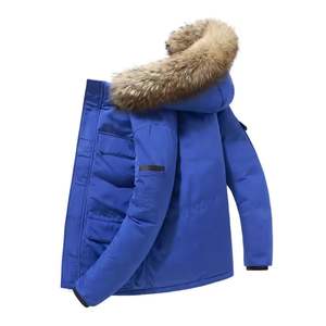 Veste d'hiver en toile rembourrée de coton pour homme, style canadien, avec capuche en fourrure et col montant, vente en gros - Product Image 1
