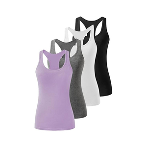 เสื้อกล้ามรัดรูปทรง Racerback สำหรับผู้หญิง คอกลม แขนกุด เหมาะสำหรับออกกำลังกาย โยคะ แห้งเร็ว ชุดออกกำลังกาย - Product Image 6