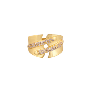 Luxury Gold Plated Cubic Zirconia Finger Ring for Women Wave Pattern <b>Designer</b> Fashion Jewelry Gift Wedding Wear - Product Image 2