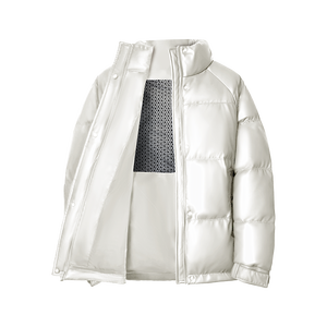 PU Leather Men's Custom Logo Embroidery Winter <b>White</b> Duck Puffer <b>Waterproof</b> Windproof Hooded Zipper Bomber Bubble <b>Jackets</b> Coat - Product Image 4