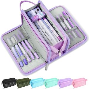 Astuccio in tela a 3 scomparti di grande capacità, organizer portatile per cancelleria con cerniera, carino e pratico. - Product Image 1