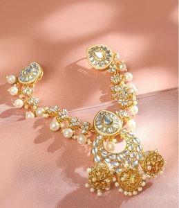 Élégante Pince à Cheveux de Mariée Vintage en Alliage Plaqué Or Réglable avec Chaîne, Perles et Pierres Précieuses – Accessoire de Cheveux pour Femme pour Mariage - Product Image 2