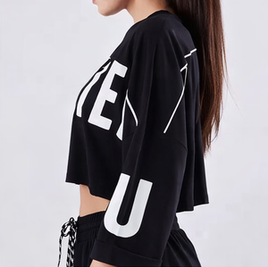 T-shirts pour femmes en coton/fibre de bambou respirant, logo personnalisé, coupe ajustée, manches courtes, col rond, couleur unie, été, appliques - Product Image 5