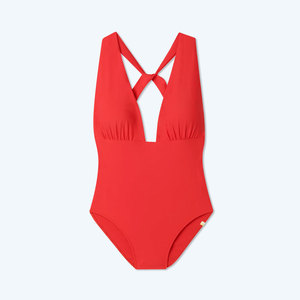 Bikini d'été personnalisé pour femme, coupe deux épaules, décolleté plongeant, effet ventre plat, couvrance intégrale, couleur unie, en coton/polyester, grandes tailles - Product Image 1