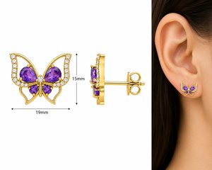 Pendientes de Mariposa con Circonitas y Amatista, Chapados en Oro, Joyería para Mujer, Regalo para Bodas y Fiestas - Product Image 3