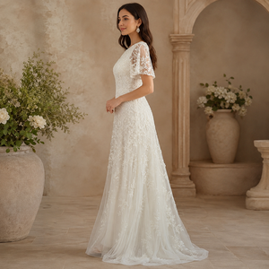 Luxury White Floral Embroidered Maxi Dress for Women Elegant Evening Party Wedding Guest Lace Mesh Formal Occasion Gown Premium - Product Image 2