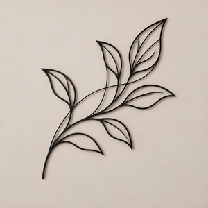 Décoration murale botanique en forme de feuille et de branche, Art mural minimaliste en fer, Design végétal, Décoration florale botanique, Sculpture murale suspendue en métal - Product Image 2