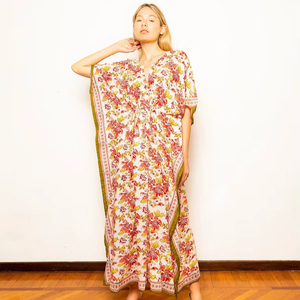 Caftán indio de algodón estampado a mano para mujer, ligero, estilo bohemio, para verano. - Product Image 1