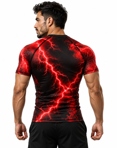 <b>Men's</b> Red Lightning <b>Compression</b> <b>Shirt</b> Short Sleeve Rash Guard Gym Fitness Workout Athletic Base Layer Performance Sportswear Tee - Product Image 4