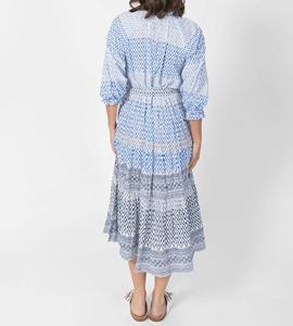 Vestidos de verano con cuello abierto y estampado de diamantes múltiples, diseño artesanal estampado a mano, vestidos con diseño escalonado. - Product Image 2