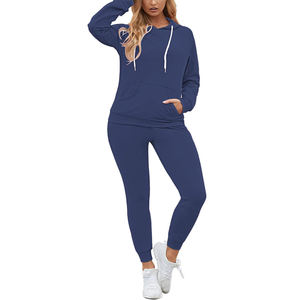 Ensemble de survêtement rose à capuche 100 % coton pour femme, manches longues, couleur unie, coupe décontractée, sweat-shirt et pantalon avec poches latérales - Product Image 5