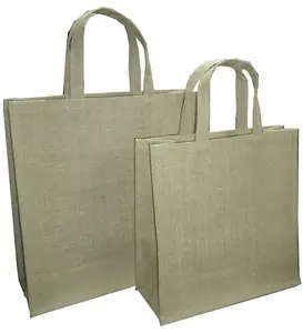 PP层压手提包购物黄麻袋，带自手柄丝网印刷定制标志粗麻布促销袋，用于品牌推广