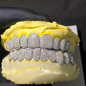 Custom 925 Silver Iced Moissanite Classic Style IGI Certified <b>Teeth</b> Grillz with White Gold Chain-Icedjewelz Best Price Jewelry - Product Image 3