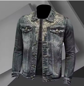 <b>Mens</b> Slim Fit <b>Denim</b> <b>Jacket</b> Casual Turndown Collar Ripped Washed Jean Coat Autumn Style Button Closure Regular Sleeve - Product Image 2