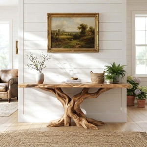 Table console en bois massif moderne minimaliste faite à la main pour la maison, pour le salon, l'hôtel, la salle à manger, l'appartement, l'entrée, courbée naturellement - Product Image 1