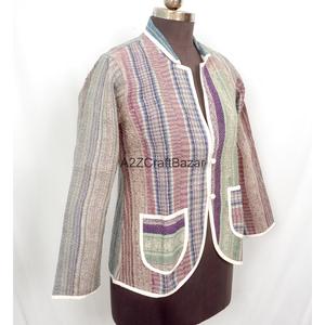 Indian Bohemian <b>Kantha</b> Vintage Breathable Eco-Friendly Knitted Cotton Regular Length Ladies Autumn Winter <b>Jacket</b> - Product Image 3
