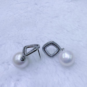 Pendientes Colgantes de Perlas de Agua Dulce Naturales de Zhuji, 11-12 mm, Redondos, Casi Impecables, con Corte Cuadrado, Plata, para Mujer - Product Image 3