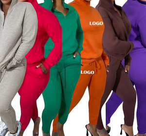 Women Plus Size Solid Color Half-<b>Zip</b> Tracksuit Set With Side Pockets Drawstring Closure Full Length Sweatpants Casual Wear - Product Image 1