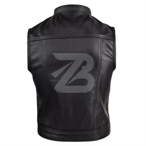 Men's <b>Black</b> PU Leather Racing <b>Vest</b>-Reversible & Waterproof High Street Style Plus Size Outerwear - Product Image 4