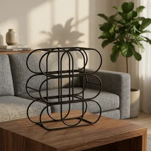 Modern Geometric Metal Wine <b>Rack</b> Freestanding <b>Bottle</b> <b>Storage</b> Organizer Decorative Countertop Display Holder Durable Home Bar - Product Image 5