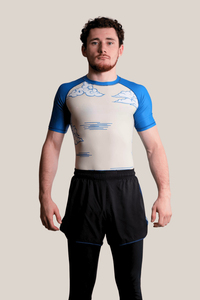 Camiseta Deportiva de Manga Corta para Hombre, con Estampado de Nubes Azules, Compresión, Secado Rápido, Spandex, Poliéster, Ropa Deportiva para Adultos - Product Image 1